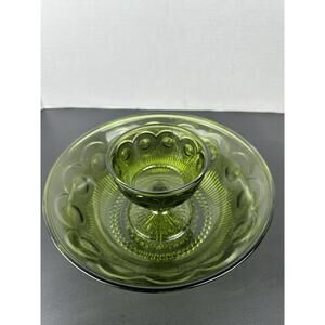 Vintage Bartlett Collins Manhattan St Genevieve Bowl Green Glass Serving Dish